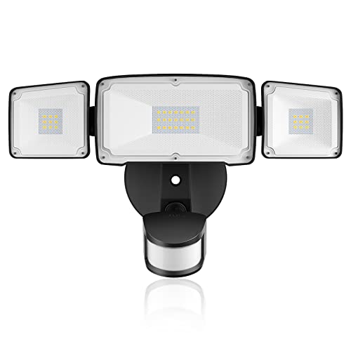 Amico 3 Head LED Security Lights with Motion Sensor, Adjustable 40W, 4000LM, 5000K, IP65 Waterproof, Exterior Flood Light for Garage, Yard（Black)