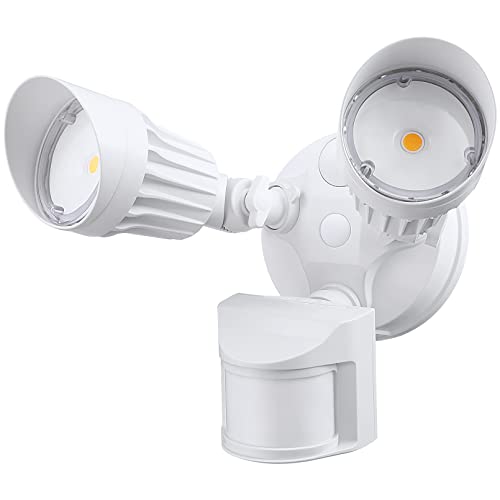 LEONLITE LED Security Light, Motion Sensor Flood Lights Outdoor, Dusk to Dawn & Motion Detector 3 Modes, Adjustable 2-Head, IP65 Waterproof, 20W(150W Equiv.), 5000K Daylight, ETL Listed, White