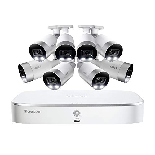 Lorex 4K UHD Wired Security Camera System, Ultra HD Bullet Cameras with Smart Motion Detection Surveillance, Active Deterrence and Color Night Vision, 2TB 8 Channel NVR, 8 Cameras