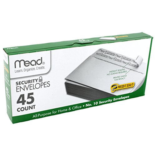 Mead No.10 Envelopes, Security, Press-it Seal-it, 4-1/8' X 9-1/2', White, 45 Per Box (75026)