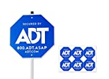 ADT Security Signs 28' with 6 Double-Sided Stickers, Metal Aluminum Yard Sign with Stake, Heavy Duty Weatherproof