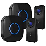 Wireless Doorbell by SadoTech – Waterproof Door Bells & Chimes Wireless Kit, 1000-ft Range,52 Door Bell Chimes, 4 Volume Levels with LED, Wireless Doorbells w/ 2 Receiver & 2 Button, Crosspoint, Black