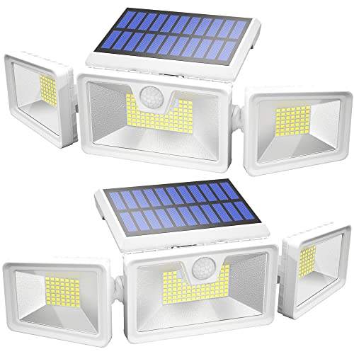 Otdair 188 LED Solar Lights Outdoor, 2500LM 3 Modes Solar Motion Lights Outdoor, IP65 Waterproof Security Lights, Adjustable Super Bright Flood Lights for Garden Yard Garage Patio Pathway White 2 Pcs