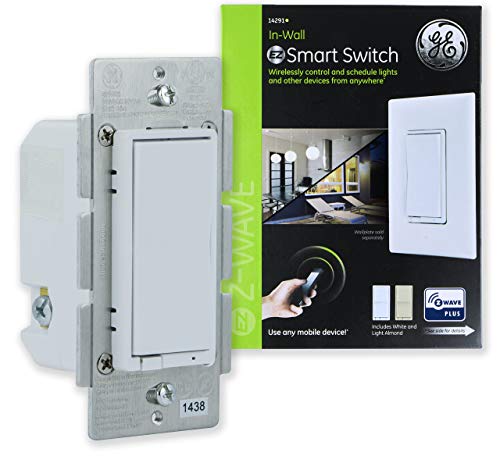 GE 14291 Enbrighten Z-Wave Plus Smart Light Switch, Works with Alexa, Google Assistant, SmartThings, Zwave Hub Required, Repeater/Range Extender, 3-Way Ready 1st Gen, White & Light Almond