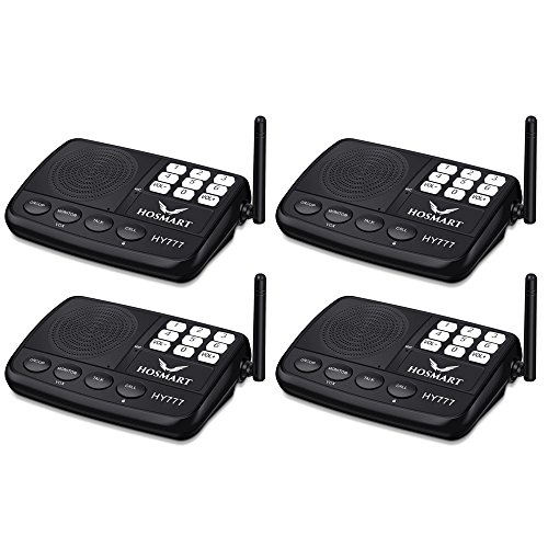 Wireless Intercom System Hosmart 1/2 Mile Long Range 7-Channel Security Wireless Intercom System for Home or Office (New Version) [4 Stations Black]