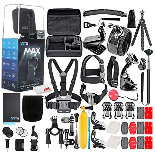 GoPro MAX 360 Waterproof Action Camera -with 50 Piece Accessory Kit - Camera W/Touch Screen - Spherical 5.6K30 HD Video - 16.6MP 360 Photos - 1080p Live Streaming Stabilization - All You Need