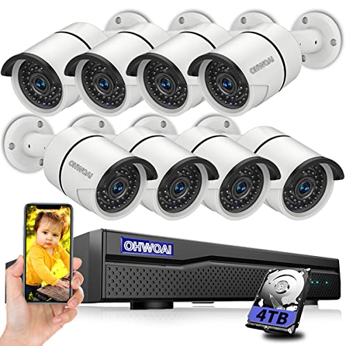[3K 5.0MP HD & 60 Days Storage] POE Security Camera System,AI Detection,8pcs IP67 Waterproof IP Cameras,8 Channel Poe NVR,OHWOAI Home Video Surveillance POE Wired Indoor&Outdoor System,Audio,4TB HDD